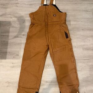 Dickies Insulated Bib Overalls Brown Canvas Workwear | Men’s Size: XLS